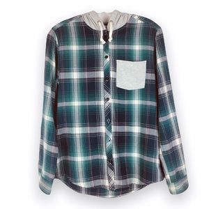 Kirra Vintage Y2K Grunge Indie Sleeze‎ Punk 90s Blue Green Hooded Plaid Flannel